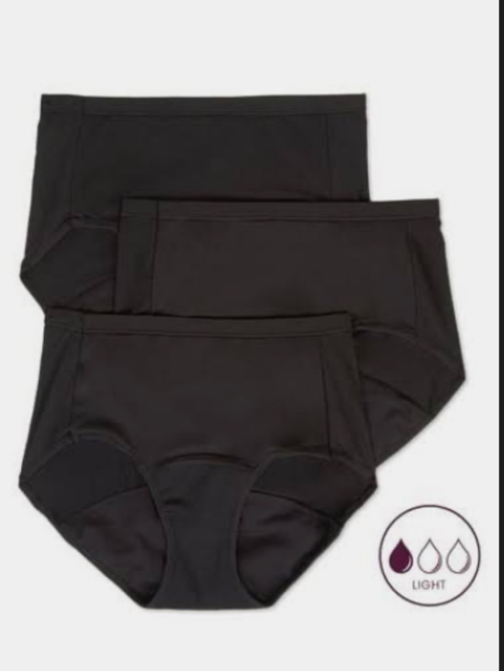 Hanes Comfort Period. Women S Brief Underwear Light Leaks Black 3-Pack Size 7 - Picture 2 of 4